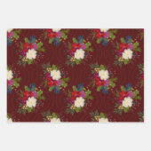 Feuille De Papier Cadeau floral bouquet cadeau envelopper rouge 3 pack (Devant)