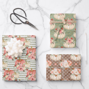 Feuille De Papier Cadeau Floral Citrouille Baby shower Fille fête d'anniver