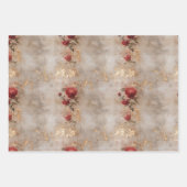 Feuille De Papier Cadeau Floral de Roses rouges vertes (Devant 3)