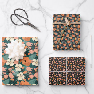 Feuille De Papier Cadeau Floral d'été orange