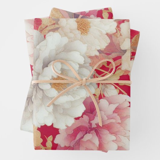 Feuille De Papier Cadeau Floral élégant rouge (En situation)