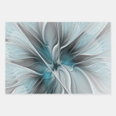 Feuille De Papier Cadeau Floral Fractal Moderne Fleur Abstrait gris bleu (Devant)