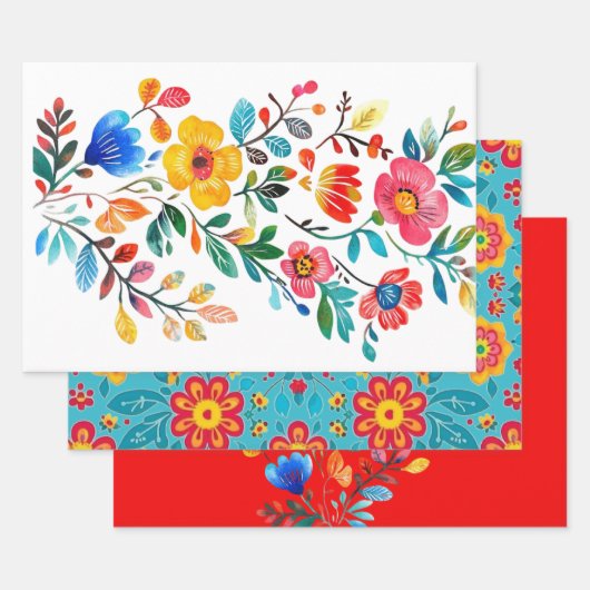 Feuille De Papier Cadeau Floral mexicain (Lot)