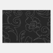 Feuille De Papier Cadeau Floral noir et blanc (Devant 2)