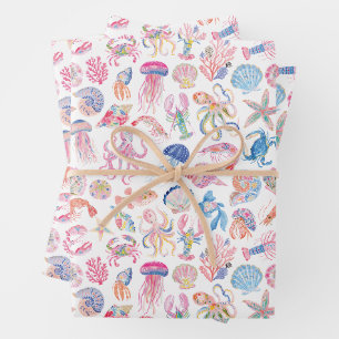 Feuille De Papier Cadeau Floral Océanique Prépa Vie Marine