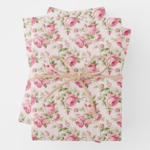 Feuille De Papier Cadeau Floral Pink Cottage Rose Motif