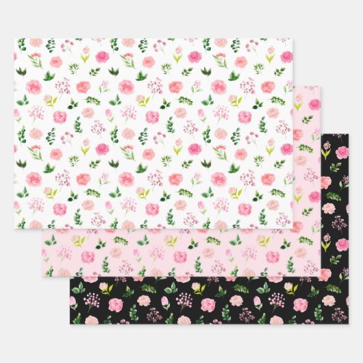 Feuille De Papier Cadeau Floral Pink Roses with Foliage (Lot)