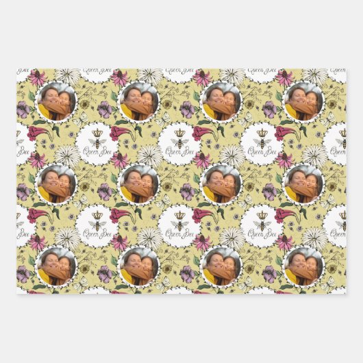 Feuille De Papier Cadeau Floral Queen Bee Mothers Day Photo (Devant)