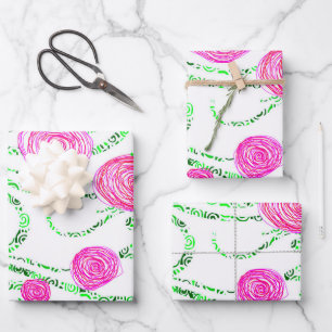 Feuille De Papier Cadeau Floral rose et vert