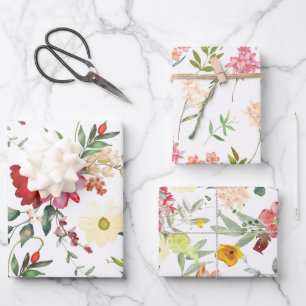 Feuille De Papier Cadeau Floral rouge et jaune