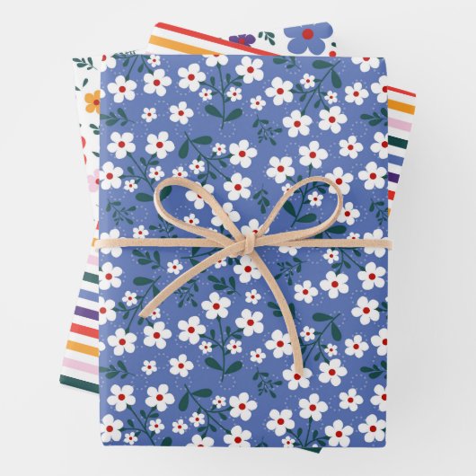 Feuille De Papier Cadeau Floral Spring Colorful Stripes (En situation)