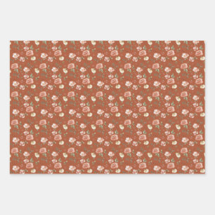 Feuille De Papier Cadeau Floral sur orange brûlé