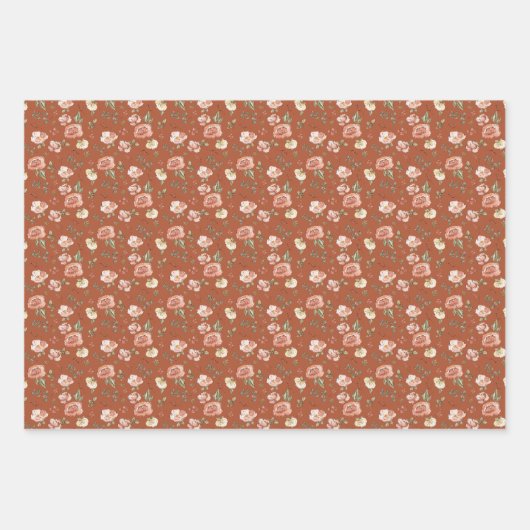 Feuille De Papier Cadeau Floral sur orange brûlé (Devant)