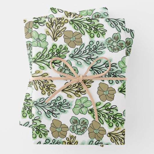 Feuille De Papier Cadeau Floral Valencia Vert Beige (En situation)