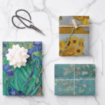 Feuille De Papier Cadeau Floral Van Gogh Irises Fleurs de soleil Fleurs d'a<br><div class="desc">Basé sur trois peintures florales de Vincent Van Gogh (1853 - 1890) : Irises,  Sunflowers et Almond Blossom,  maintenant dans le domaine public.</div>