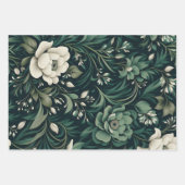 Feuille De Papier Cadeau Floral vert émeraude foncé (Devant 3)