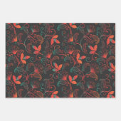 Feuille De Papier Cadeau Flore Abstraite rouge et verte sur Arrière - plan  (Devant 2)