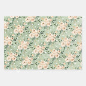 Feuille De Papier Cadeau Flore Beige Blush sur Mariage vert (Devant)