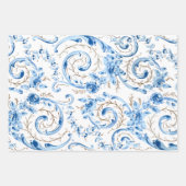 Feuille De Papier Cadeau Flore bleue et blanche classique (Devant)