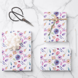 Feuille De Papier Cadeau Flore délicate rose et violette
