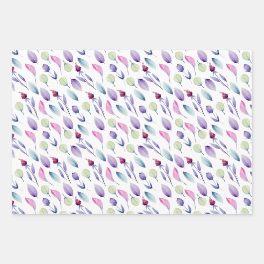Feuille De Papier Cadeau Flore délicate rose et violette (Devant)
