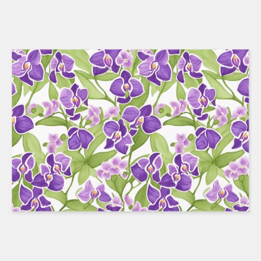 Feuille De Papier Cadeau Flore d'orchidée chic violet (Devant)