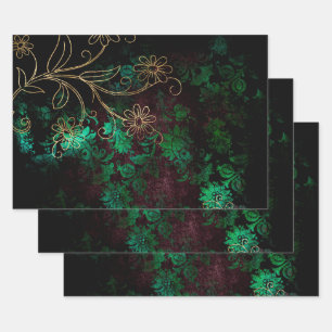 Feuille De Papier Cadeau Flore dorée et verte