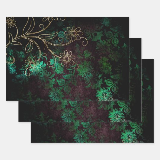 Feuille De Papier Cadeau Flore dorée et verte (Lot)