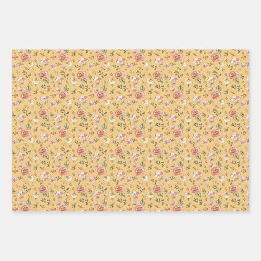 Feuille De Papier Cadeau Flore multiple sur jaune (Devant 3)