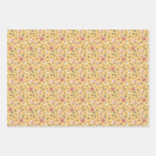 Feuille De Papier Cadeau Flore multiple sur jaune (Devant 2)