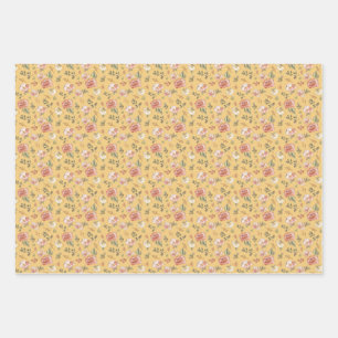 Feuille De Papier Cadeau Flore multiple sur jaune