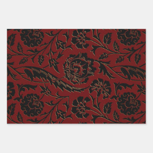 Feuille De Papier Cadeau Flore profonde rouge et noire