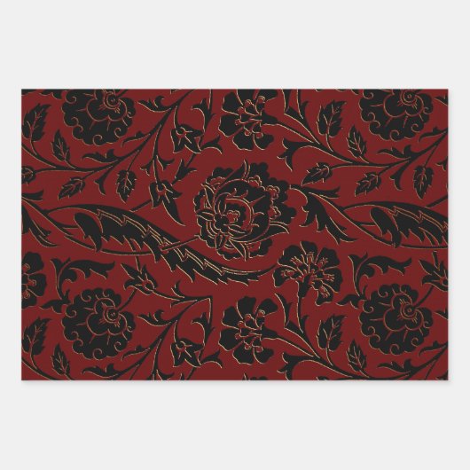 Feuille De Papier Cadeau Flore profonde rouge et noire (Devant)
