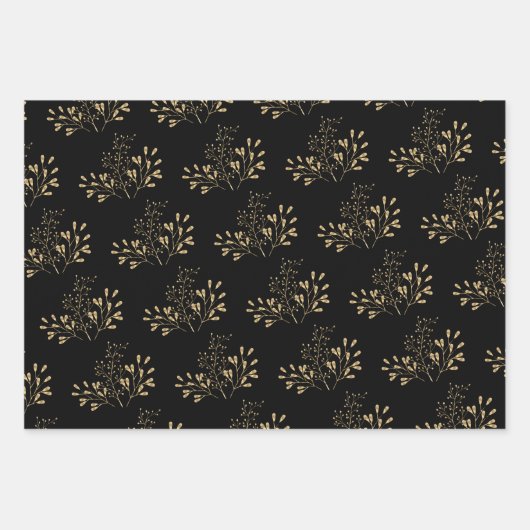 Feuille De Papier Cadeau Flore rouge noir et or (Devant)