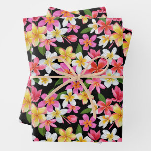 Feuille De Papier Cadeau Flore tropicale sur noir