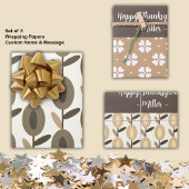 Feuille De Papier Cadeau Flores Brown géométriques Nom personnalisé