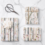 Feuille De Papier Cadeau Flores Noires Vides Pink Or Bleu Frappe Son Annive<br><div class="desc">Elégant boho blush rose,  doré et noir rayures et flores d'aquarelle sur cet ensemble de coordination de trois feuilles de papier d'emballage. Parfait pour les anniversaires,  douches nuptiales,  baby showers,  diplômes et mariages.</div>
