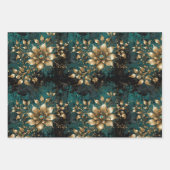 Feuille De Papier Cadeau Flores turquoises et Gold Grunge (Devant 3)