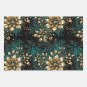 Feuille De Papier Cadeau Flores turquoises et Gold Grunge (Devant 2)