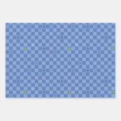 Feuille De Papier Cadeau Flower Checkered Pattern No. 01 - Light Blue (Devant 2)