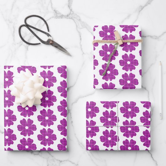 Feuille De Papier Cadeau Flower Shape Plaid Pink Purple (Recto)