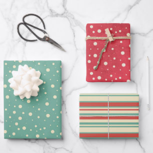 Feuille De Papier Cadeau Fluries et rayures de neige rétro