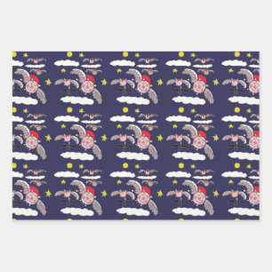 Feuille De Papier Cadeau Flying Pig Père Noël