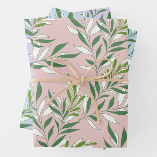 Feuille De Papier Cadeau Foliage vert Motif Élégant vert clair bleu (En situation)