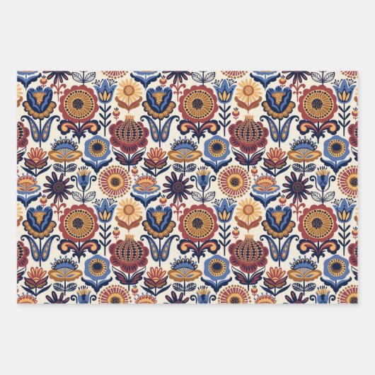 Feuille De Papier Cadeau Folk Art Pattern  (Devant)