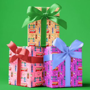 Feuille De Papier Cadeau Fond de motif coloré de Noël à Londres