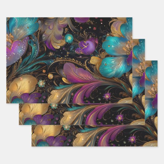 Feuille De Papier Cadeau Fond d'écran Fleurs Intriguées Violet (Lot)