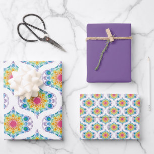 Feuille De Papier Cadeau Fontaine Florale Arc-en-ciel Maximaliste les année