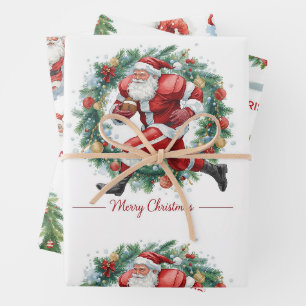 Feuille De Papier Cadeau Football de Noël avec le Père Noël