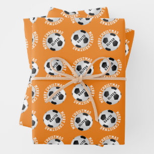 Feuille De Papier Cadeau Football Enfants Nom Sport Joyeux Noël